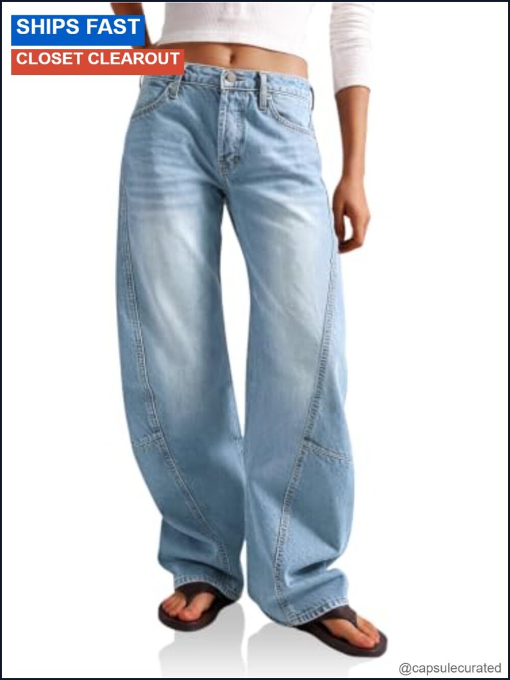 High Waisted Wide Leg Baggy Jeans Cotton Blend Seam Detail Denim Pants